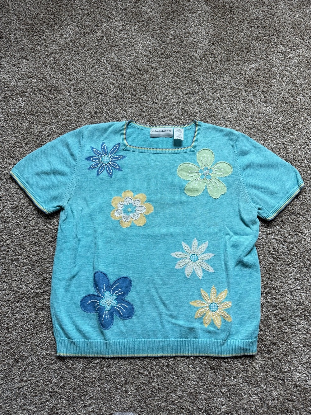 Alfred Dunner Turquoise Short Sleeve Top with Flowers
